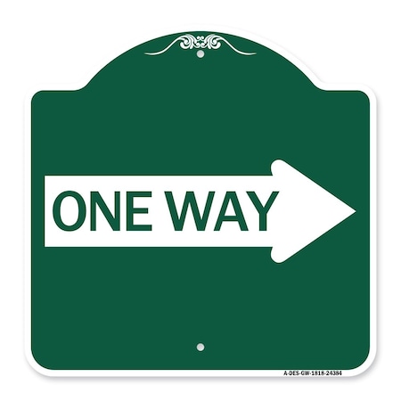 Designer Series One Way With Right Arrow, Green & White Aluminum Architectural Sign